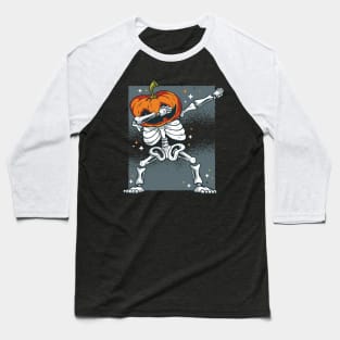 Skeleton with Pumpkin Head Dabbing Halloween Design Baseball T-Shirt